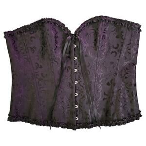 Black overbust strapless corset 5XL brocade busk enclosure Plus Size